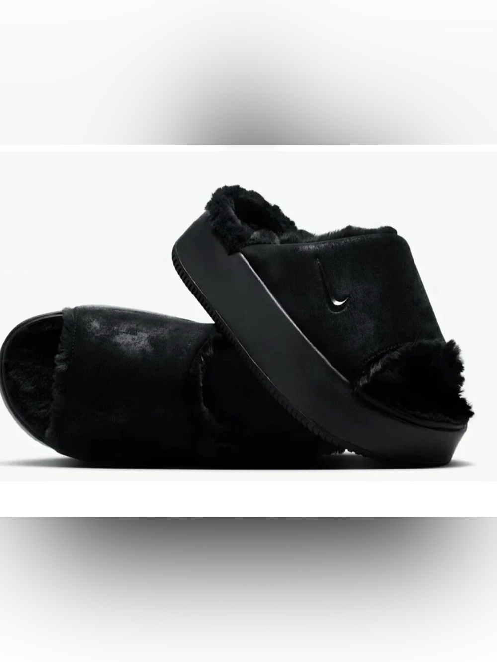 New Nike Woman’s  Calm Elevation Fur Slide 'Black' Size 7